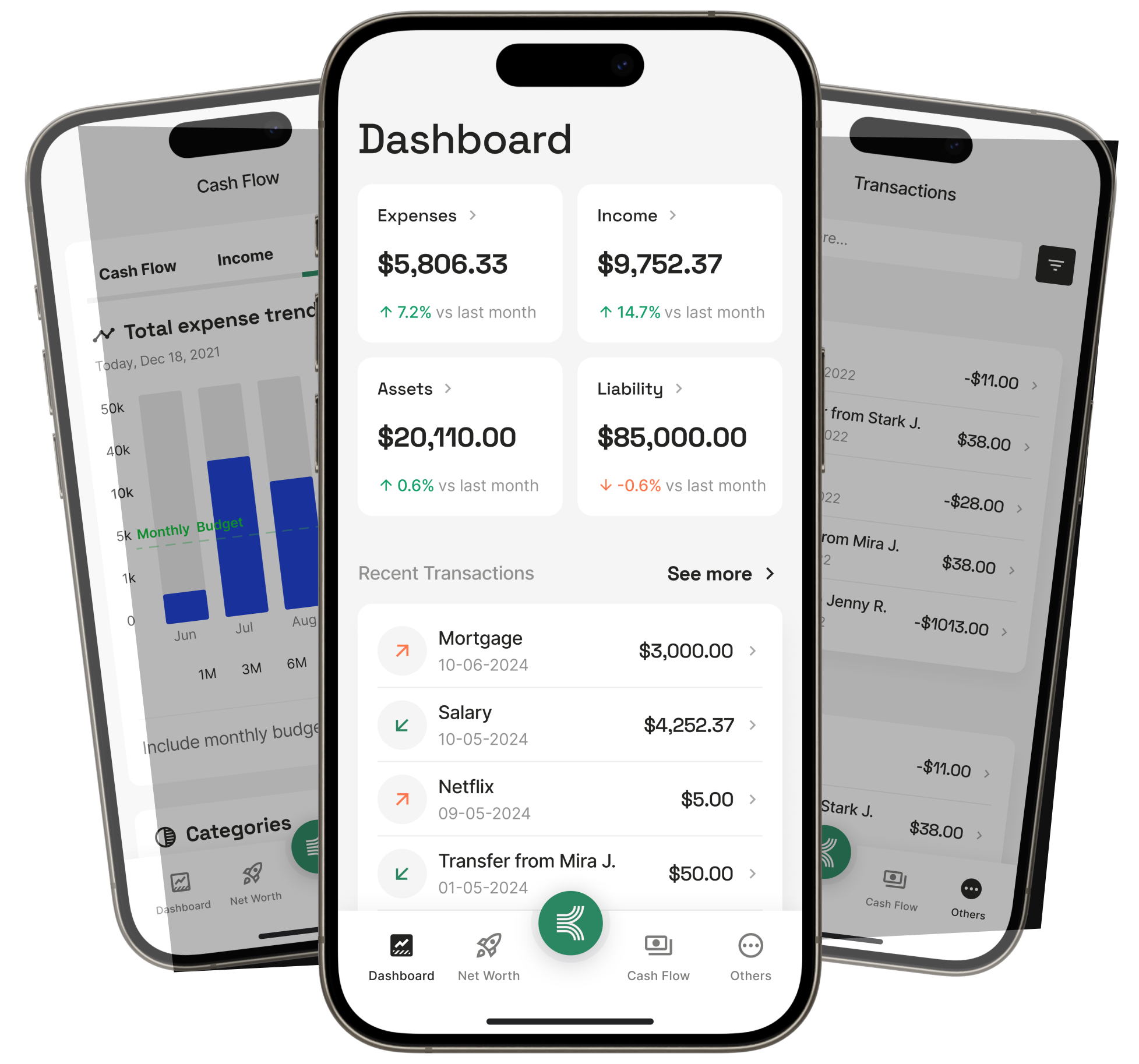 Kashvisor mobile app screenshots showing financial dashboard